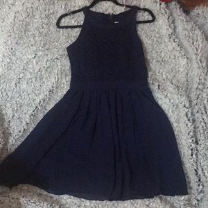 High neck navy dress